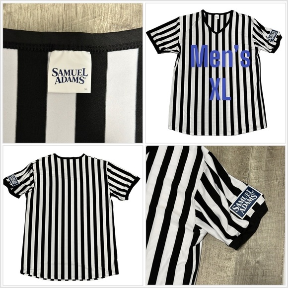 Men's Adult Samuel Adams XL 46 - 48 Referee Umpire Stripes V-Neck Black White - Picture 1 of 7
